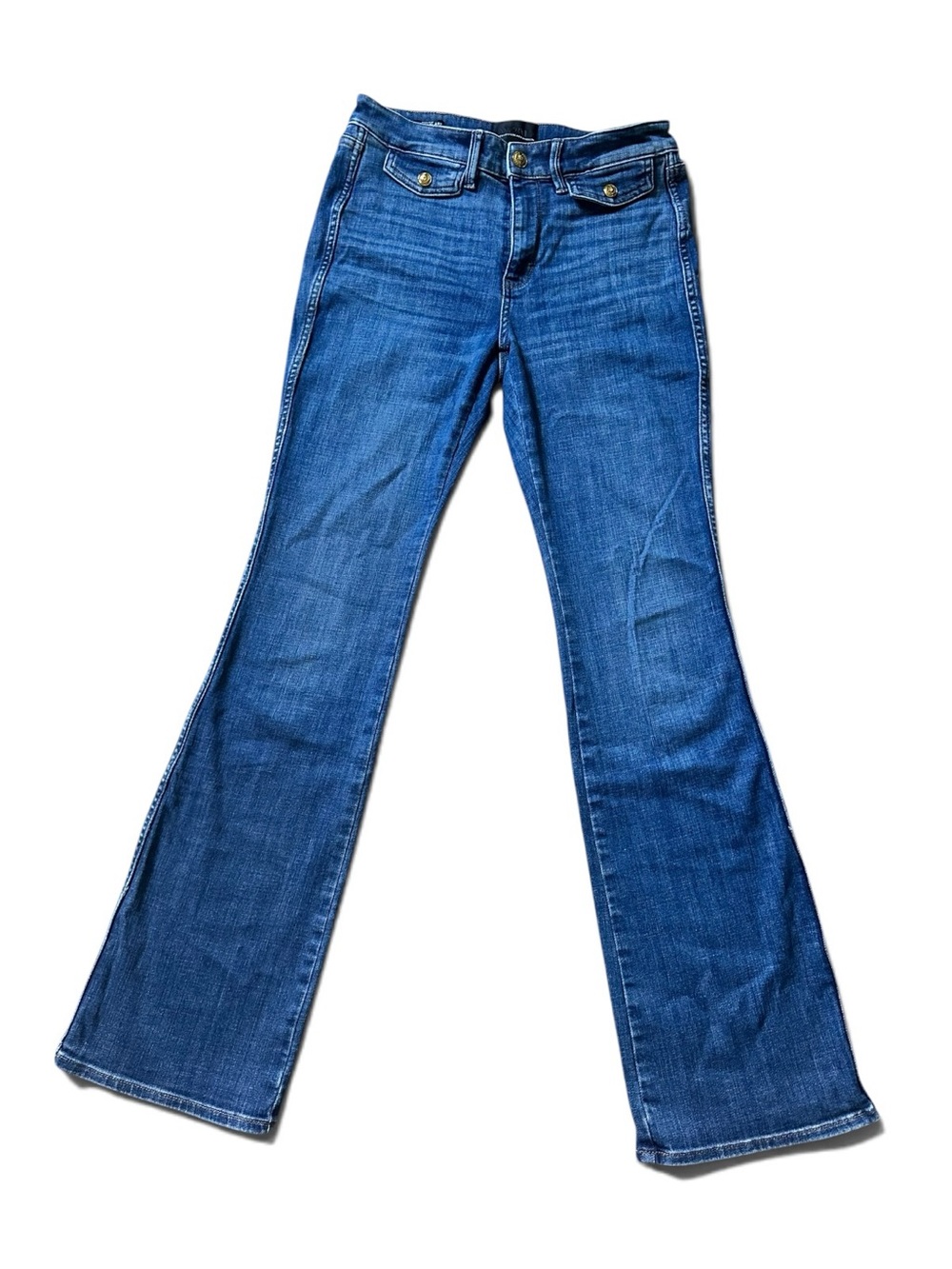 WHBM Women's Skinny High-Rise Blue Flared Jeans
